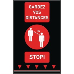 Horecaplaats.nu | Social distancing vloermat 100x65cm rood - mensen (let op: Franse tekst en 1m )