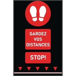 Horecaplaats.nu | Social distancing vloermat 100x65cm rood - voetafdruk (let op: Franse tekst en 1m)
