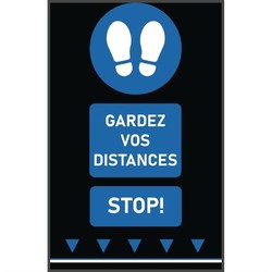 Horecaplaats.nu | Social distancing vloermat 100x65cm blauw - voetafdruk (let op: Franse tekst en 1m)