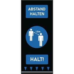 Horecaplaats.nu | Social distancing vloermat 150x65cm blauw - mensen (let op: Duitse tekst)