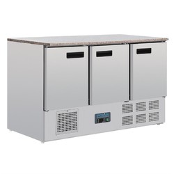 Horecaplaats.nu | CL109 Polar G-serie 3-deurs koelwerkbank met marmeren werkblad 368L